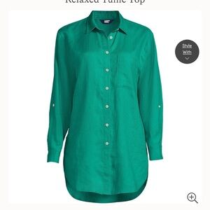 Lands' End 100% Linen Tunic in Island Emerald